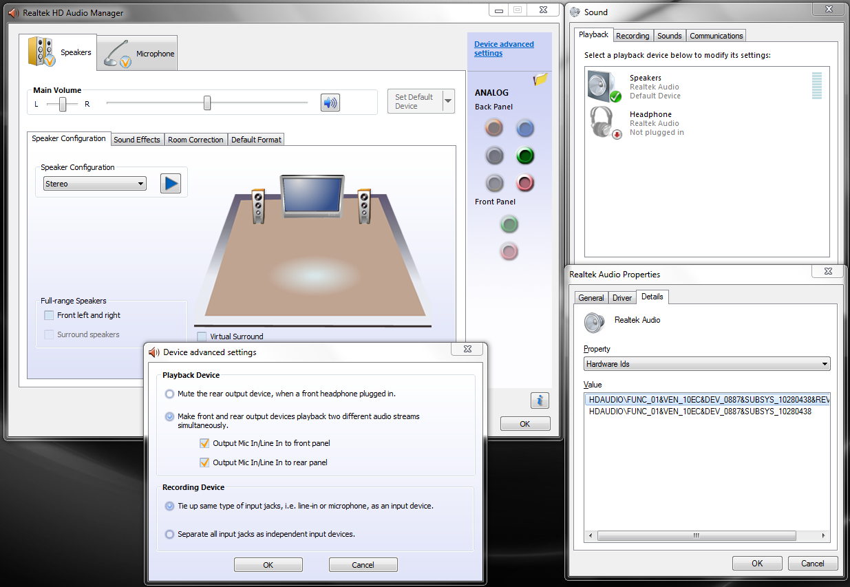 Realtek alc1220 codec 7.1-channel high definition audio