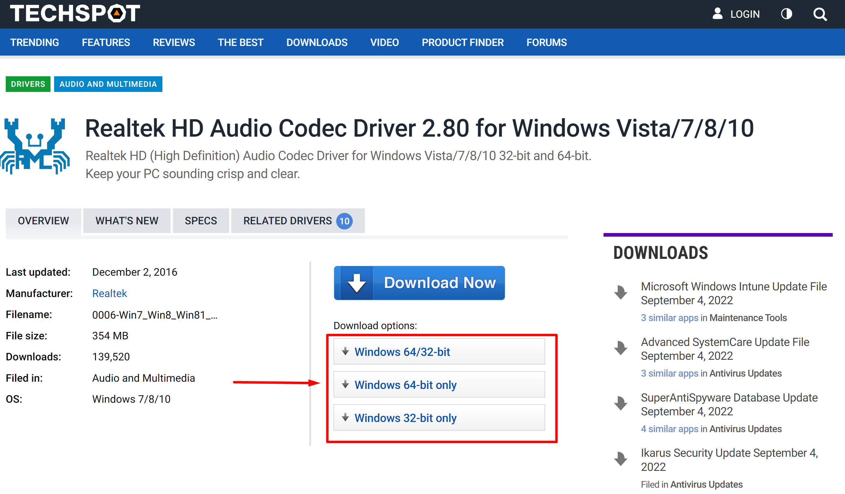 Realtek HD Audio Codec Driver 2.80 for Windows Vista/7/8/10