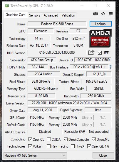 Xfx rx 580 online gts 4gb