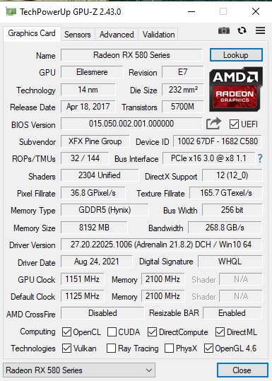 Rx 580 8gb online xfx gts