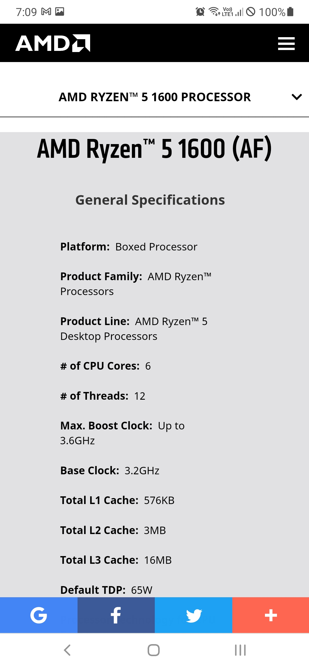 Amd cpu ryzen discount 5 1600 af