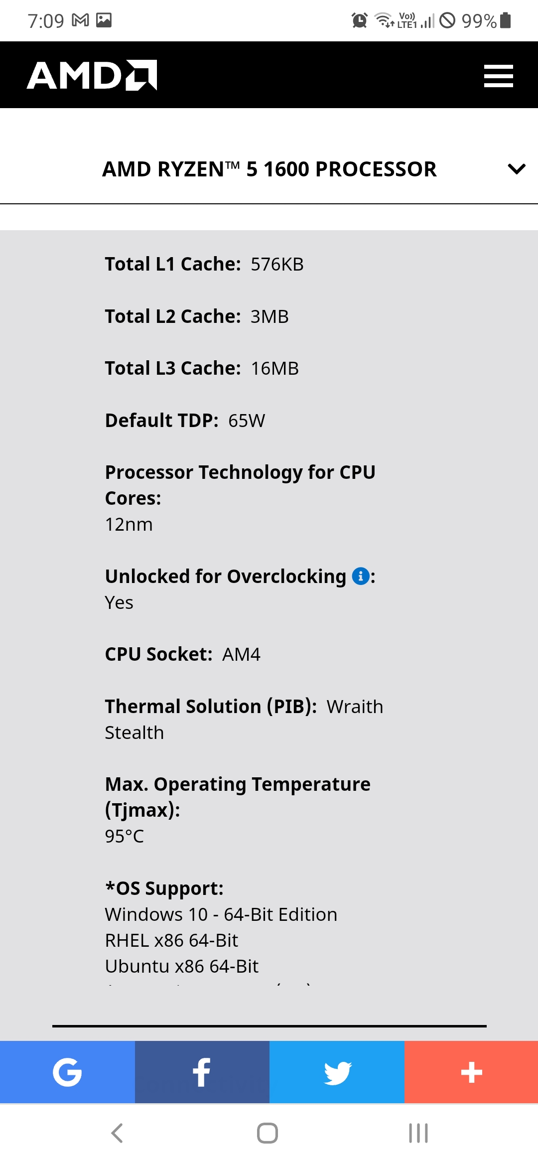 Ryzen 1600 af online tdp