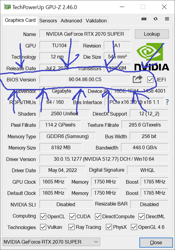 BIOS Revision not displayed Gigabyte GeForce GTX 1070 G1