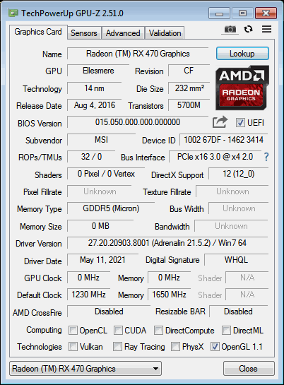 Msi radeon 470 online 4gb