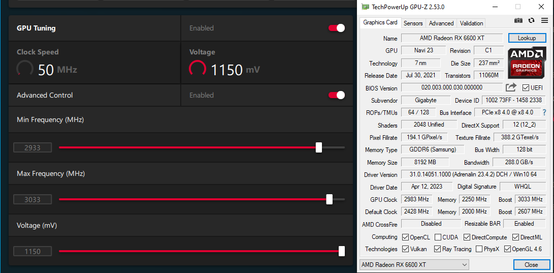 Wrong reading of custom Minimum frequency GPU clock on 6600XT