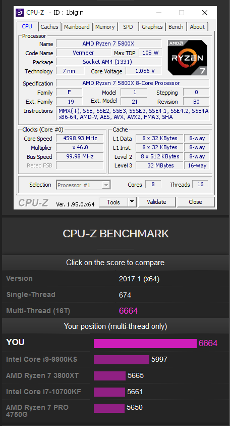 Intel Core i9 10900K @ 5300 MHz - CPU-Z VALIDATOR
