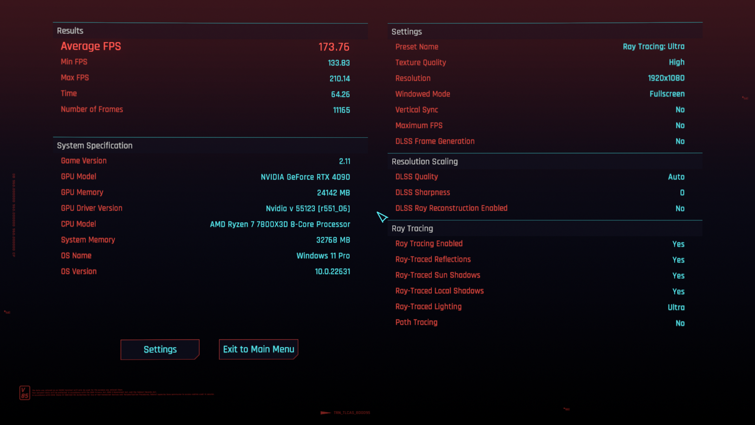 CyberPunk 1080p Ray Tracing Ultra preset - 173.76 FPS.png