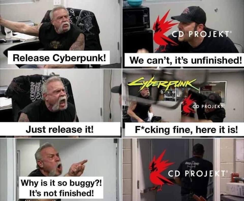 cyperpunk 2077 release too early bugs.jpeg