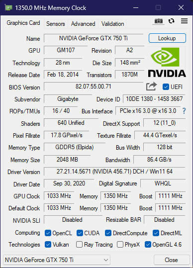 Gtx hot sale 750ti gpuz