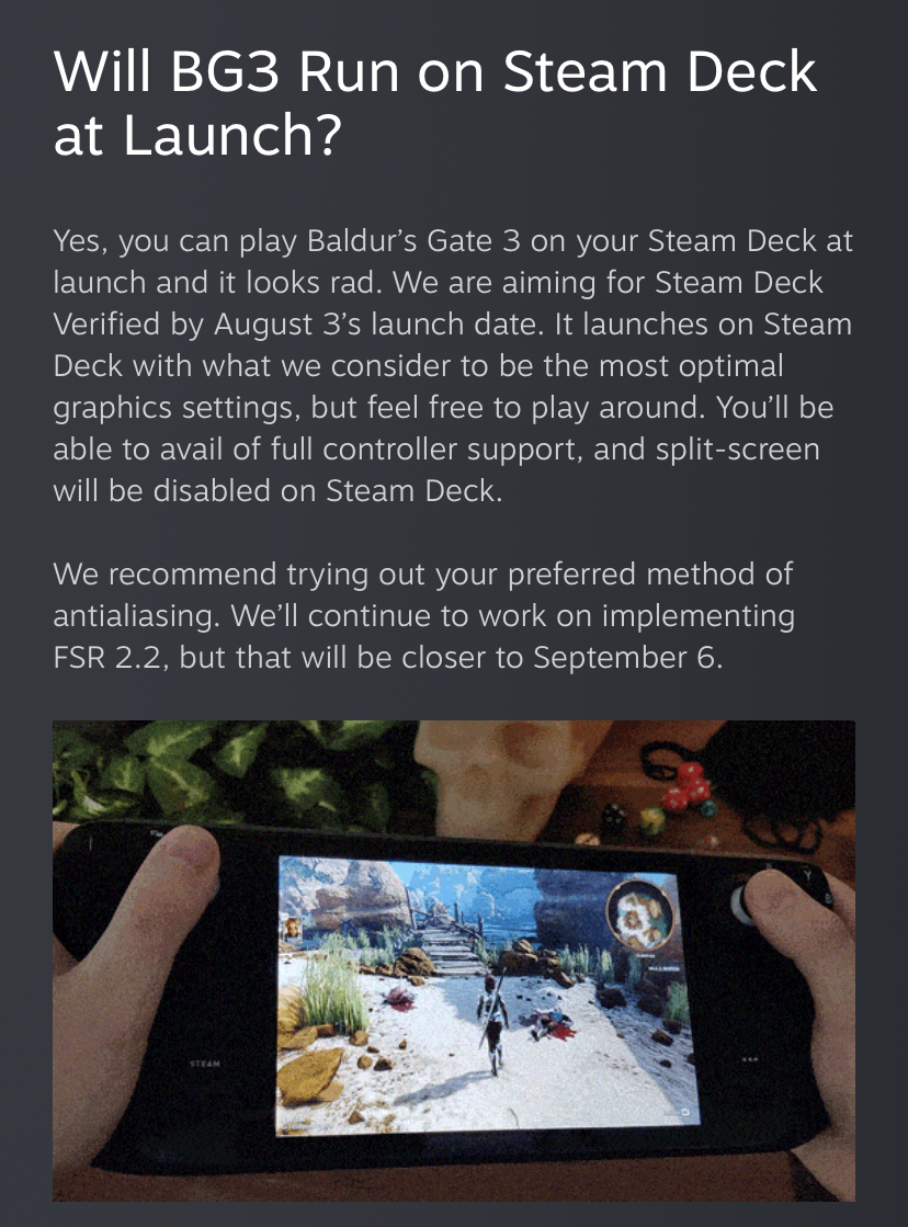 Baldur's Gate 3 Will Have Splitscreen Disabled on Steam Deck with
