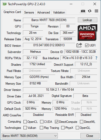 Subsystem ID mismatch Barco MXRT 7600 8GB | TechPowerUp Forums