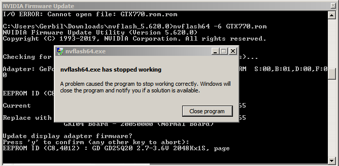 nvflash 5.620.0 has stopped working Please help. TechPowerUp Forums