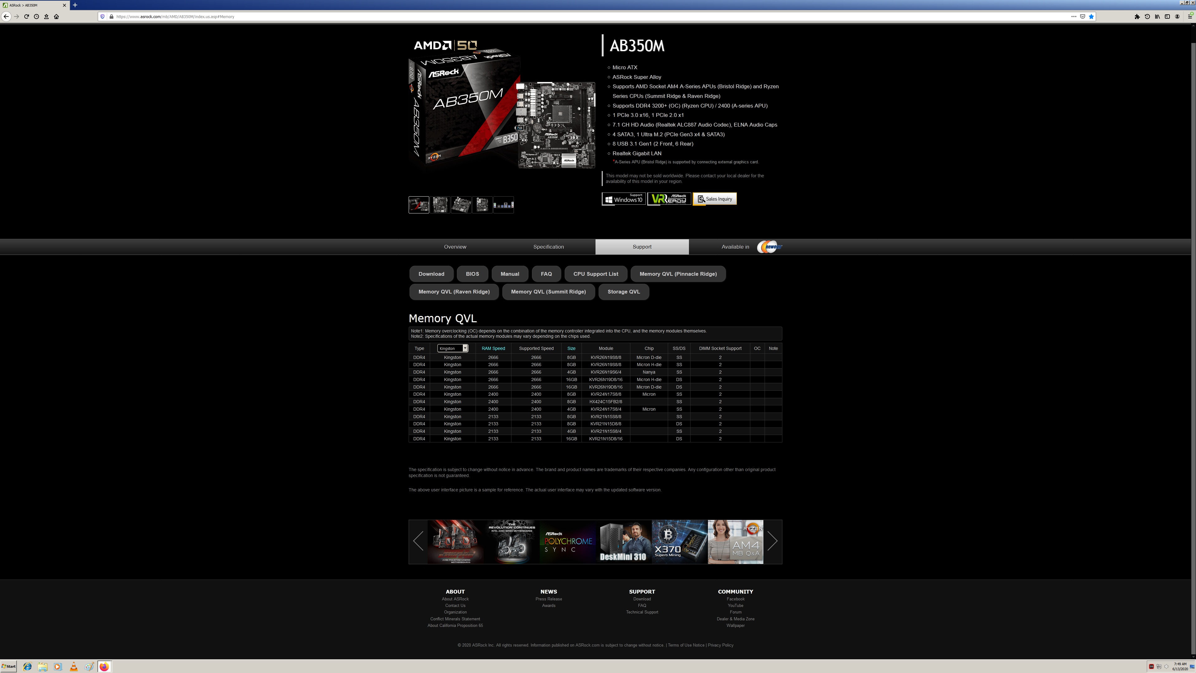 QVL for B350M board - Kingston - Summit Ridge CPU.jpg