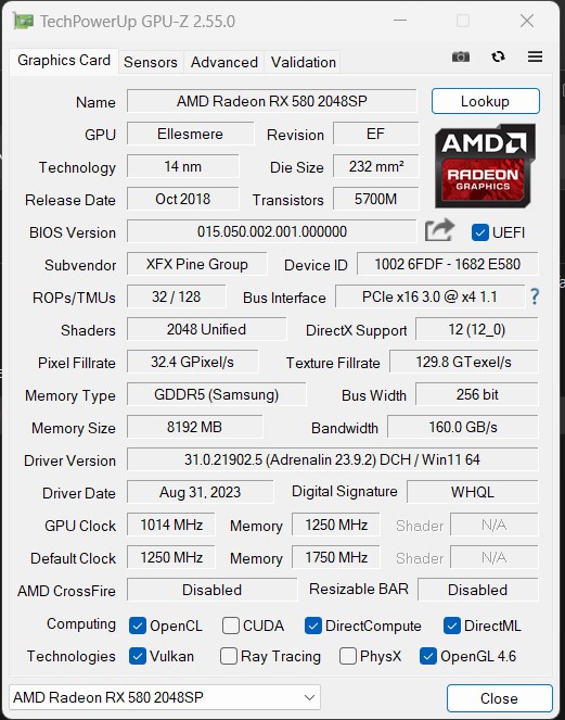 Rx 580 4gb online gpu z