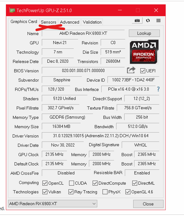 Rx 6900 best sale xt gpu z