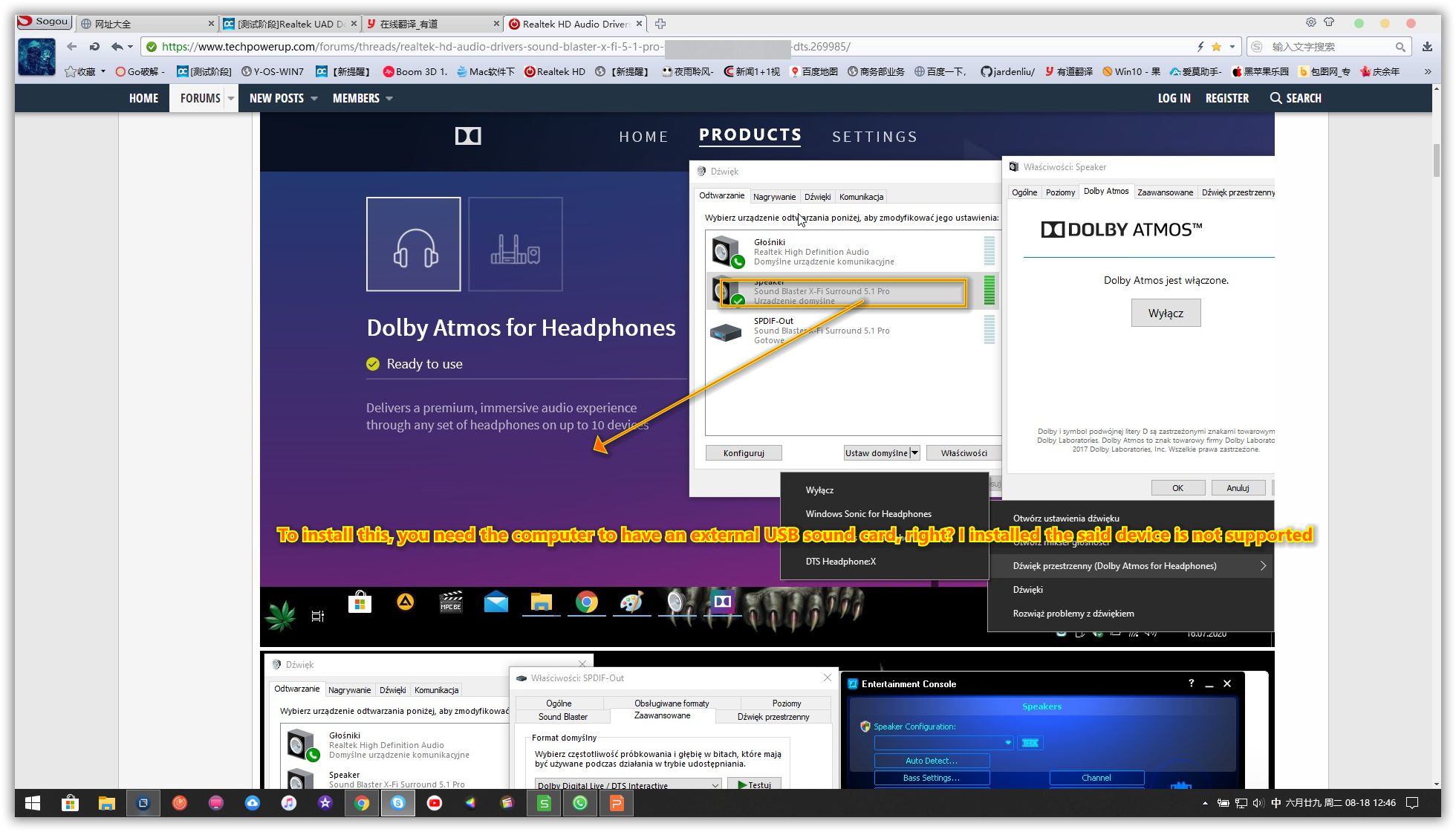 Realtek Hd Audio Drivers + Sound Blaster X-fi 5.1 Pro Surround With 