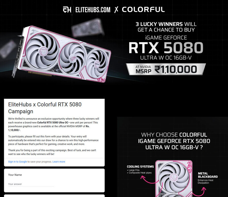 Indian Retailer Holds Baffling Competition - Lucky Winners Will Buy COLORFUL GeForce RTX 5080 Cards at "MSRP"