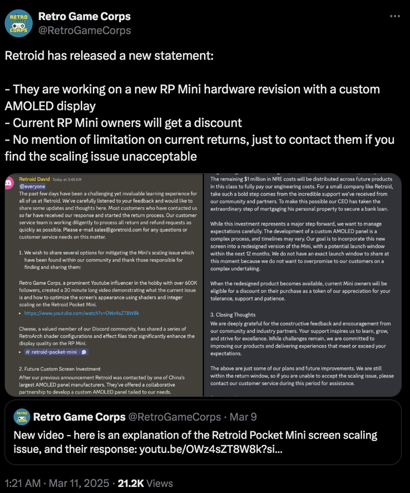 Retroid Pocket Mini Scaling Issue Deemed Unfixable, $10 Discount Announced For Customers