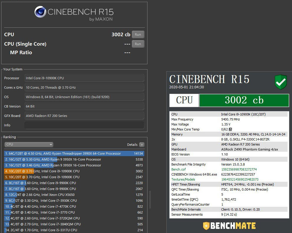 Intel Core i9-10900K Cinebench 15 Benchmark Leaked: Stock 2347 Points, 3K  Points @ 5.4 GHz and 1.35 V