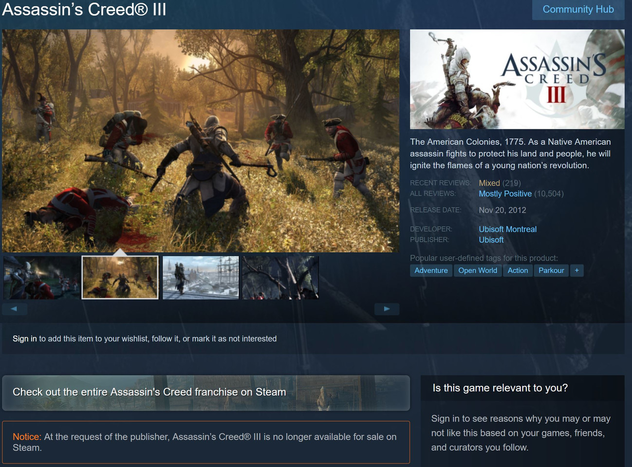 Ubisoft Removes Assassin S Creed Iii From Uplay And Steam In Favor Of Ac3 Remaster Techpowerup