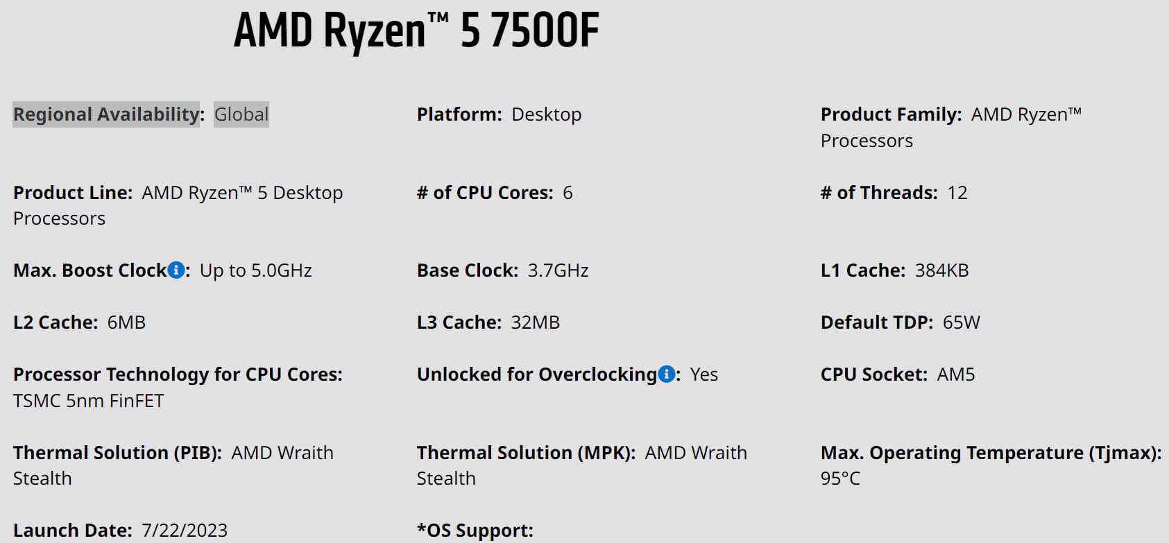 AMD Ryzen 5 7500F (3.7 GHz) - Version Bulk - Processeur - Top Achat